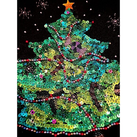 Quacker Factory Christmas Tree Sweater Embelish Bead Holiday Sequins 2X Vintage - Picture 10 of 10